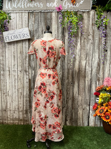 Short Sleeved Floral High/Low Dress