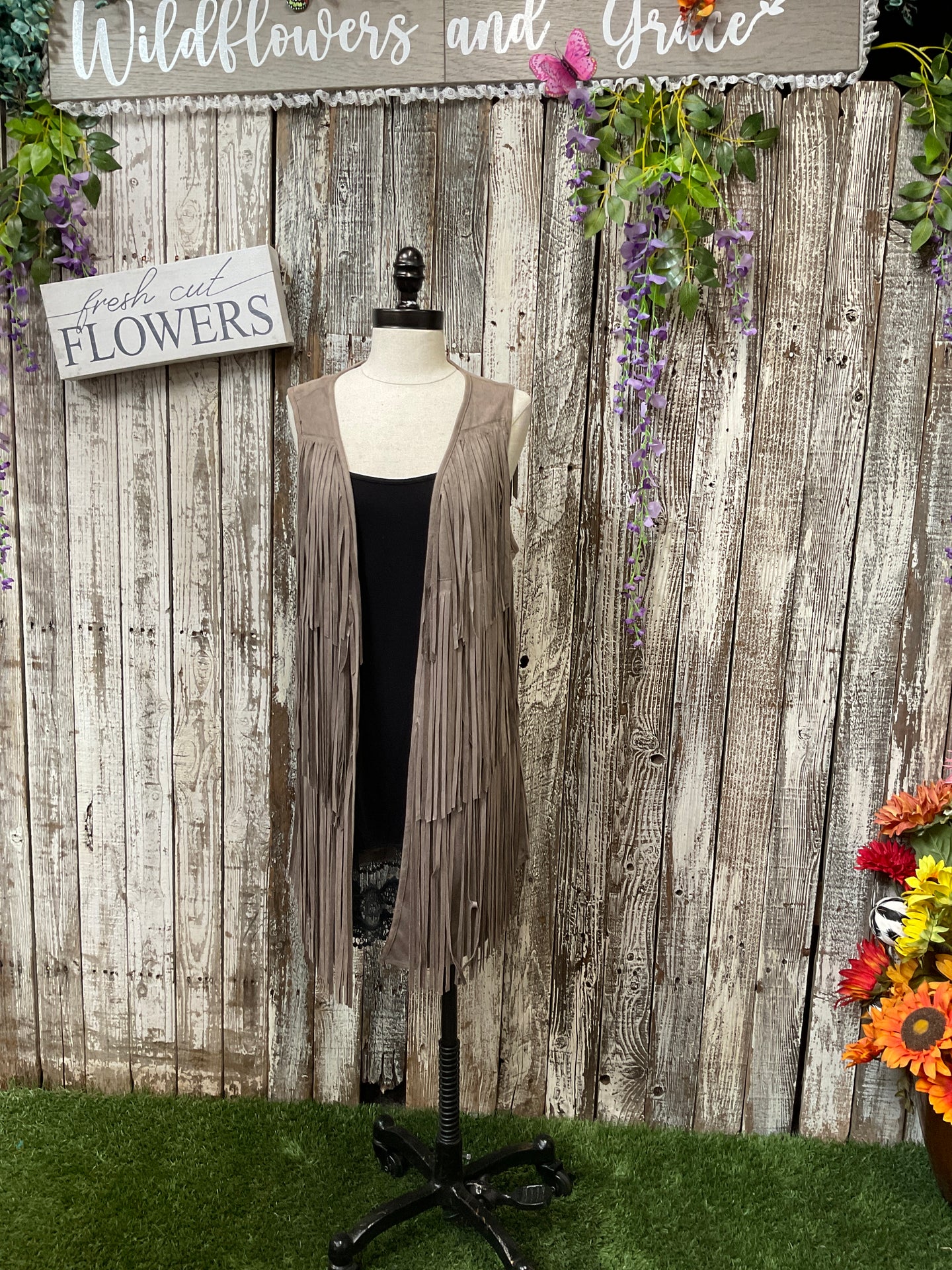 Taupe Suede Fringe Vest