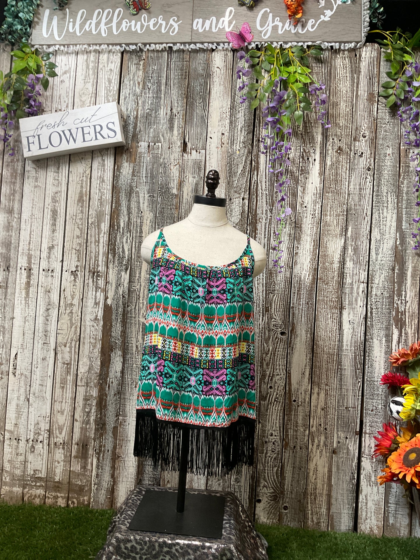 Geos & Tassles Tunic Tank Top
