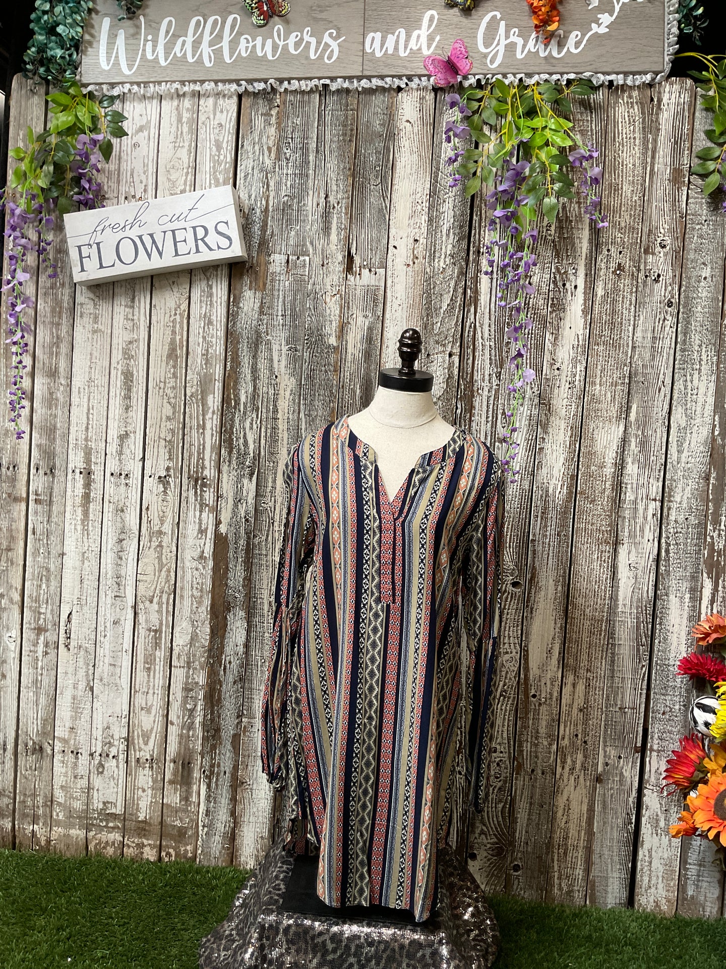 Stripes & Diamonds Long Sleeved Mini Dress
