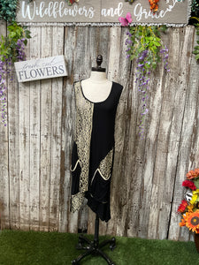 Black & Creme Long Laced Tank Top