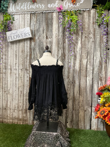 Black Off the Shoulder Long Sleeved Boho Top