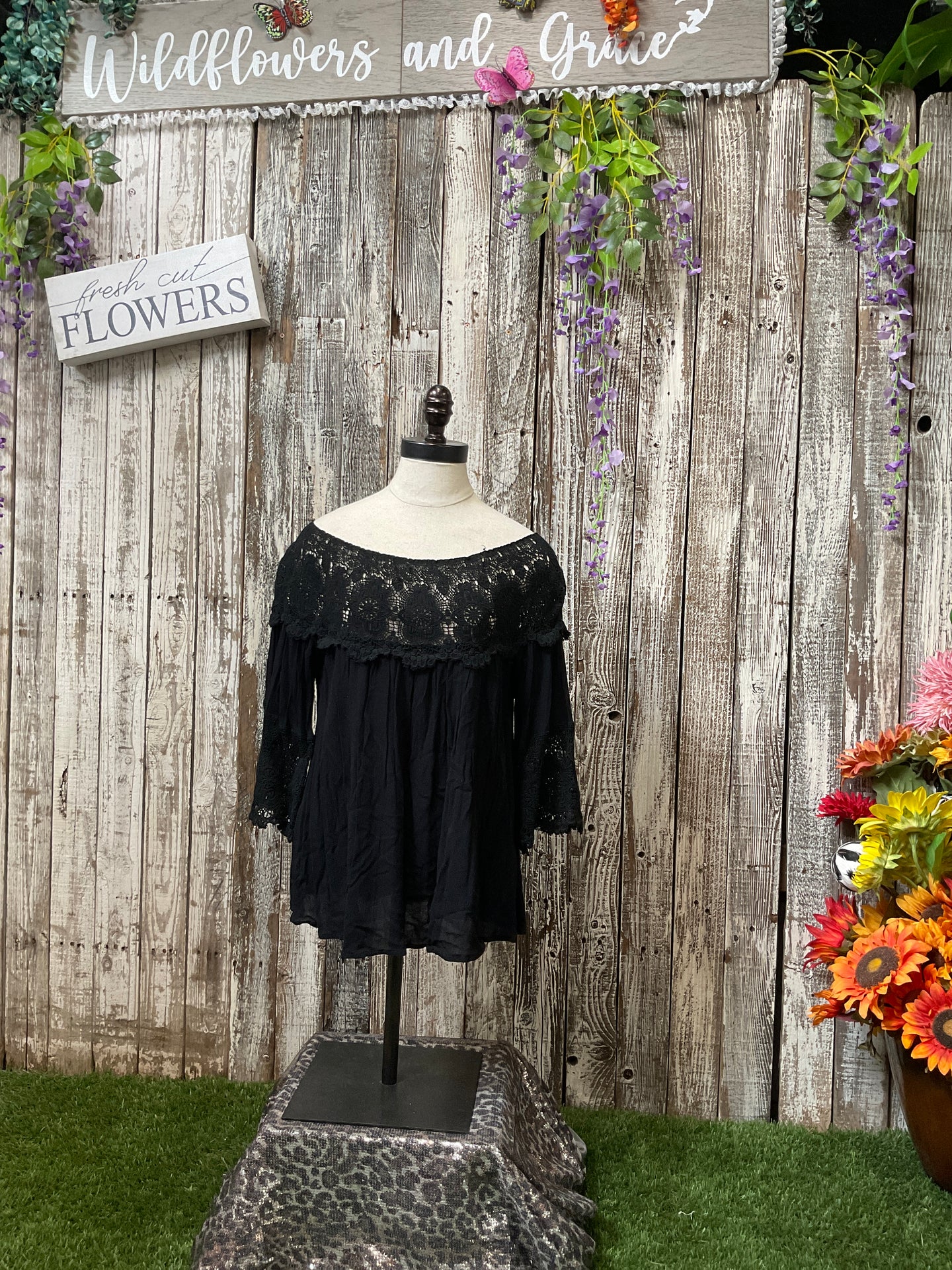 Crochet Laced Off The Shoulder Tunic Top