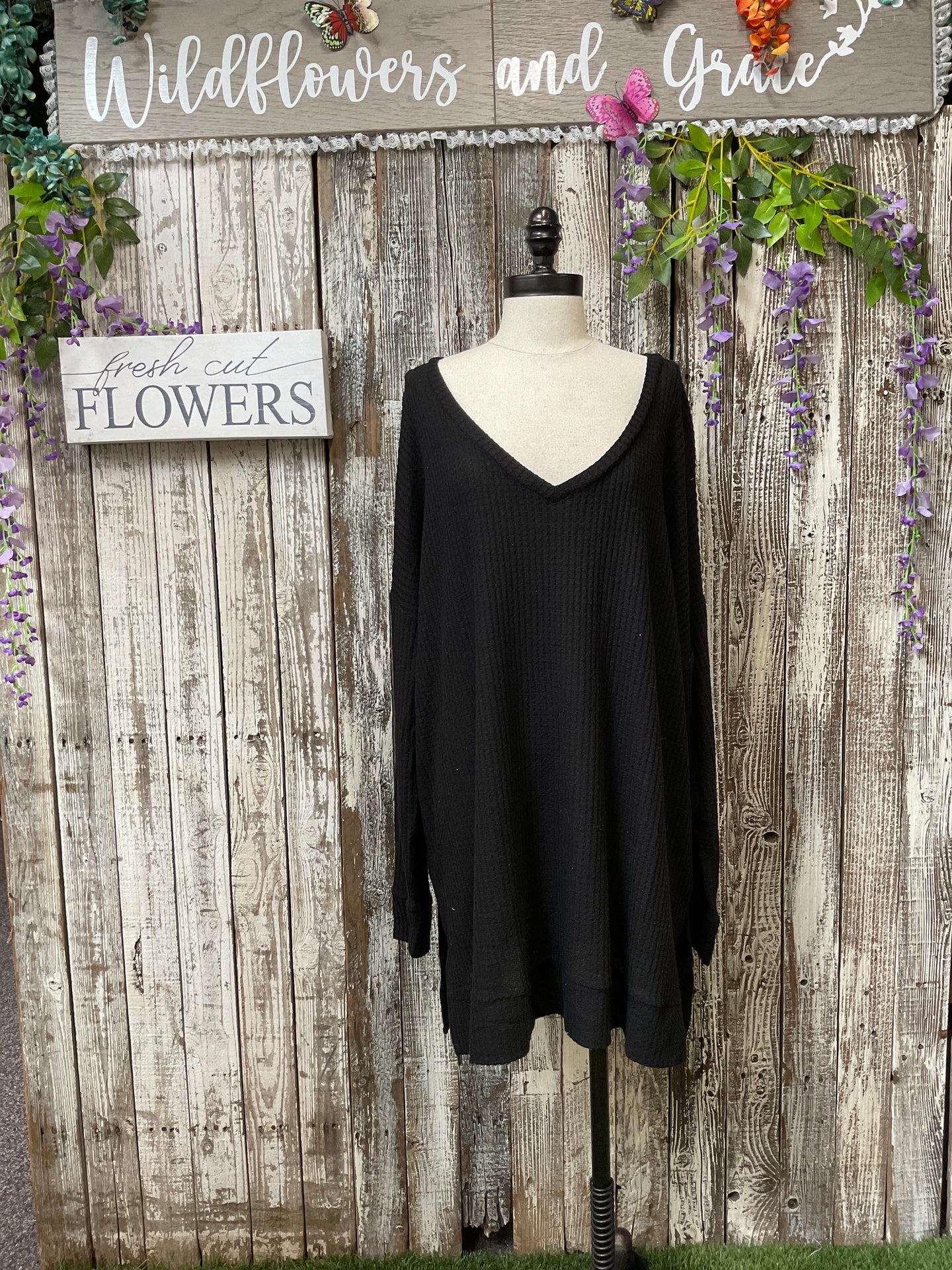 Waffled V-Neck Top