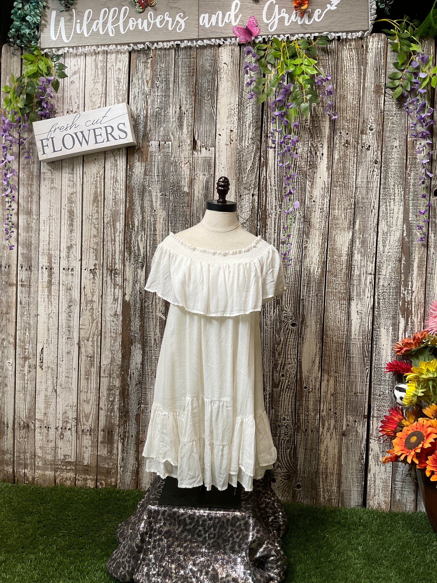 White Off the Shoulder Boho Dress