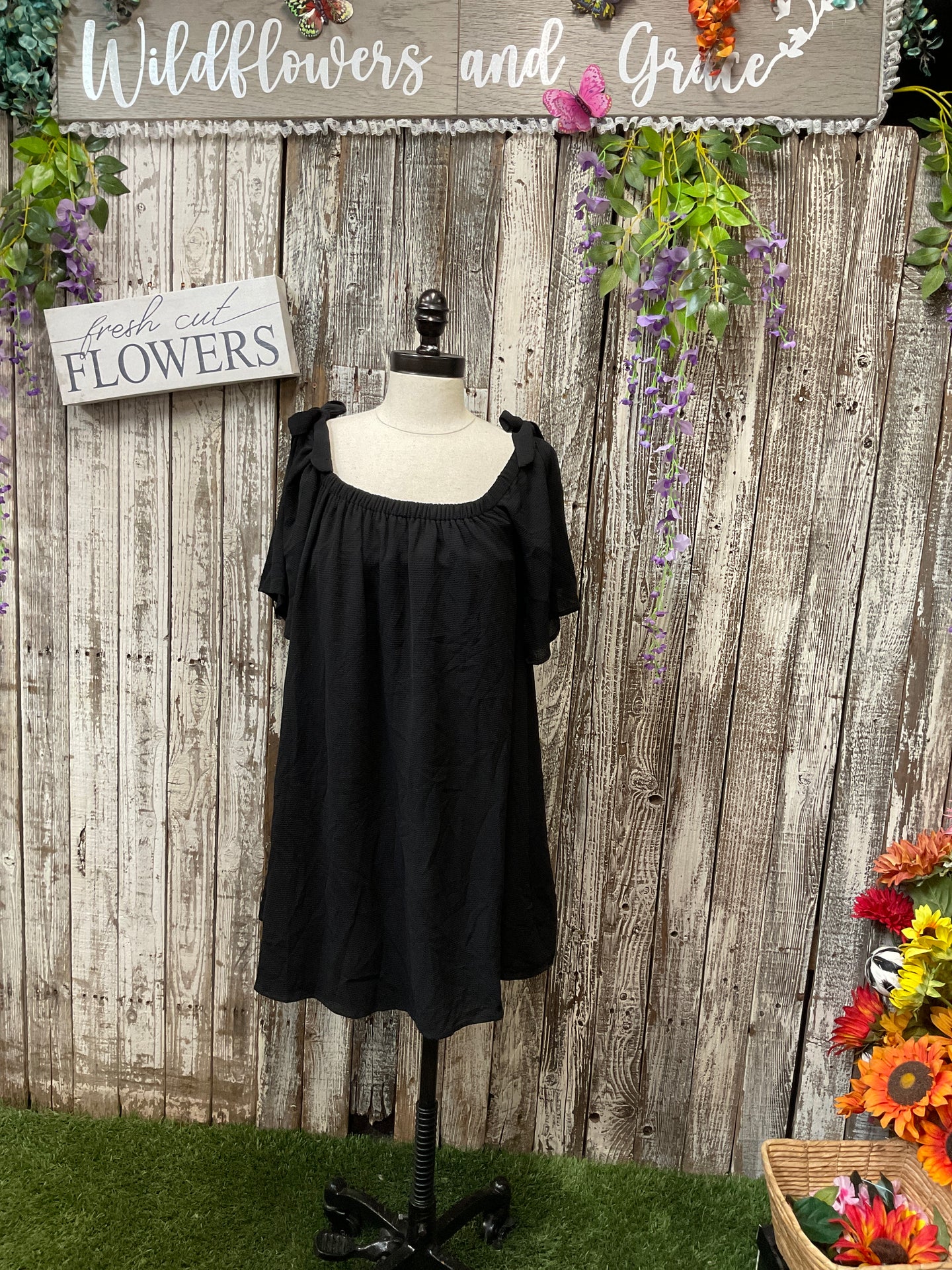 Black Bows & Flowy Mini Dress
