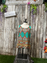Load image into Gallery viewer, Teal Retro Boho Tank Top
