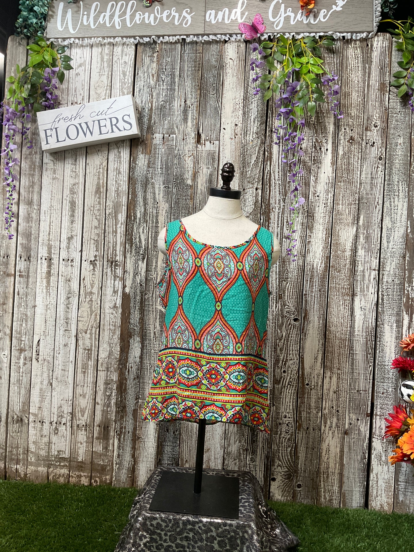 Teal Retro Boho Tank Top