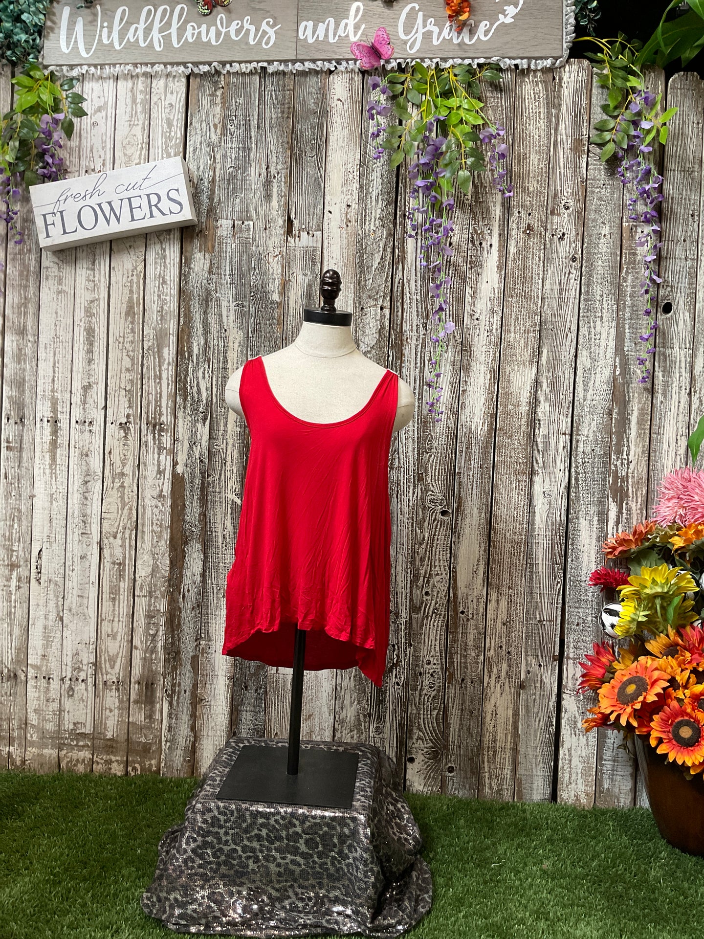 Red Crochet Back Tank Top