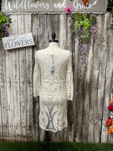 Load image into Gallery viewer, Long Sleeved Sheered Laced Crème Mini Dress
