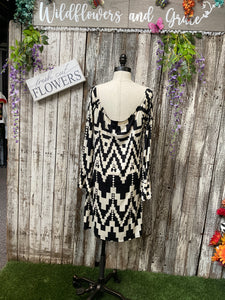 Black & Cream Off the Shoulder Dress