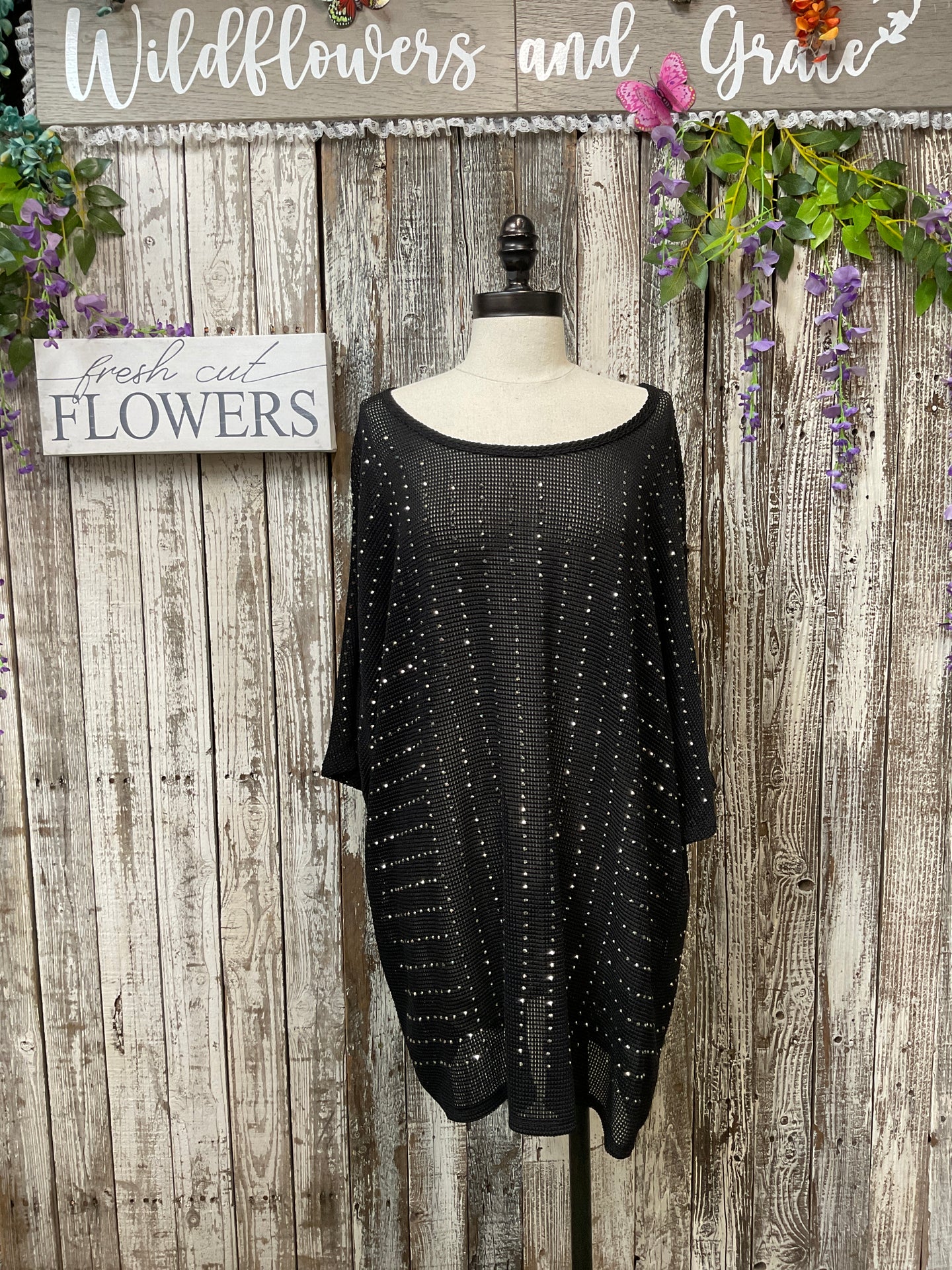 Be Vocal Sheer Swarovski Studded Top- Short Sleeved