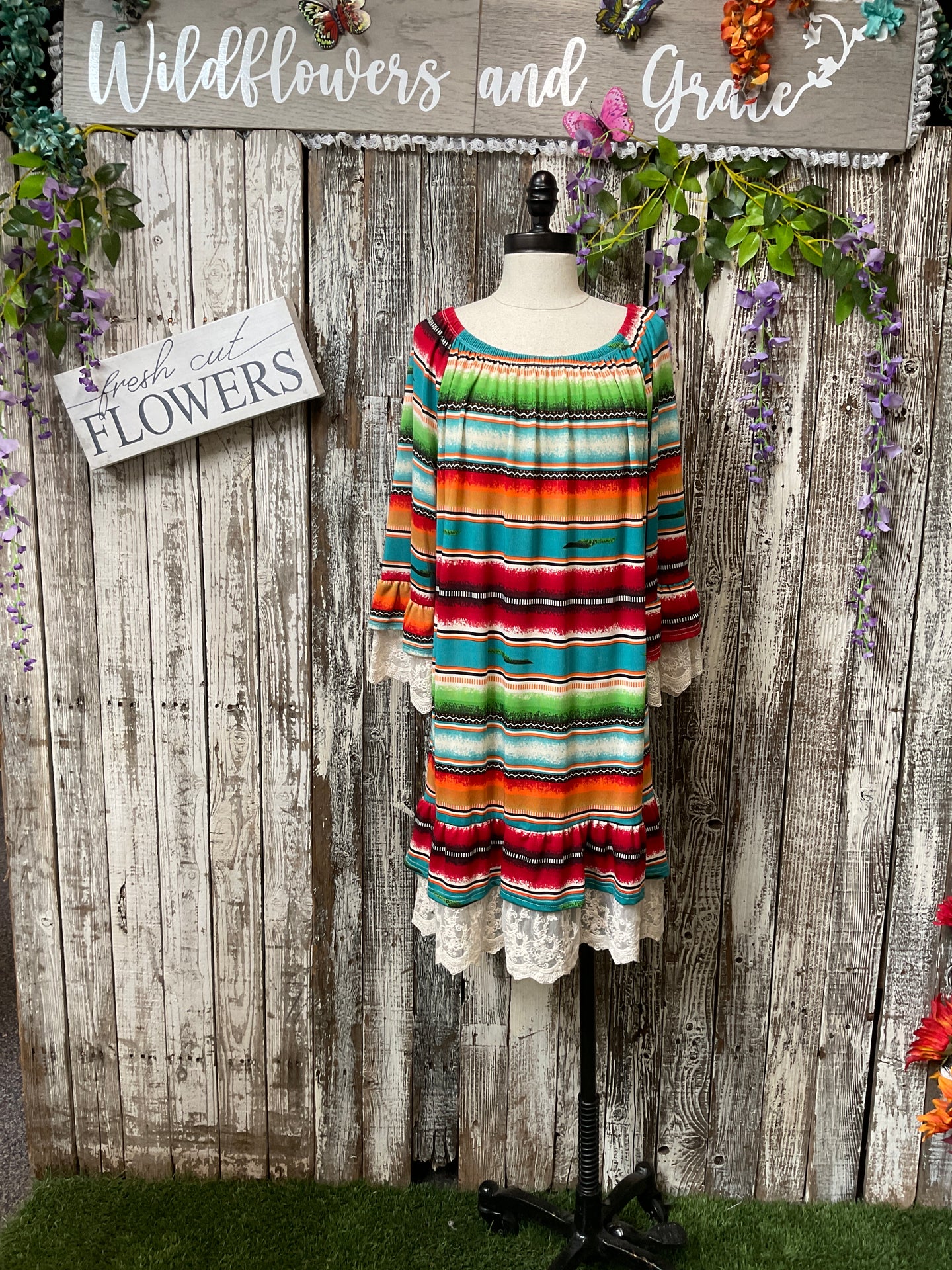 Serape, Ruffles N Lace Dress