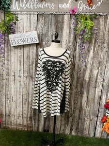 Vocal Black & Crème Stripped Sweater