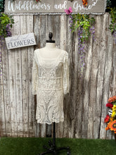 Load image into Gallery viewer, Long Sleeved Sheered Laced Crème Mini Dress
