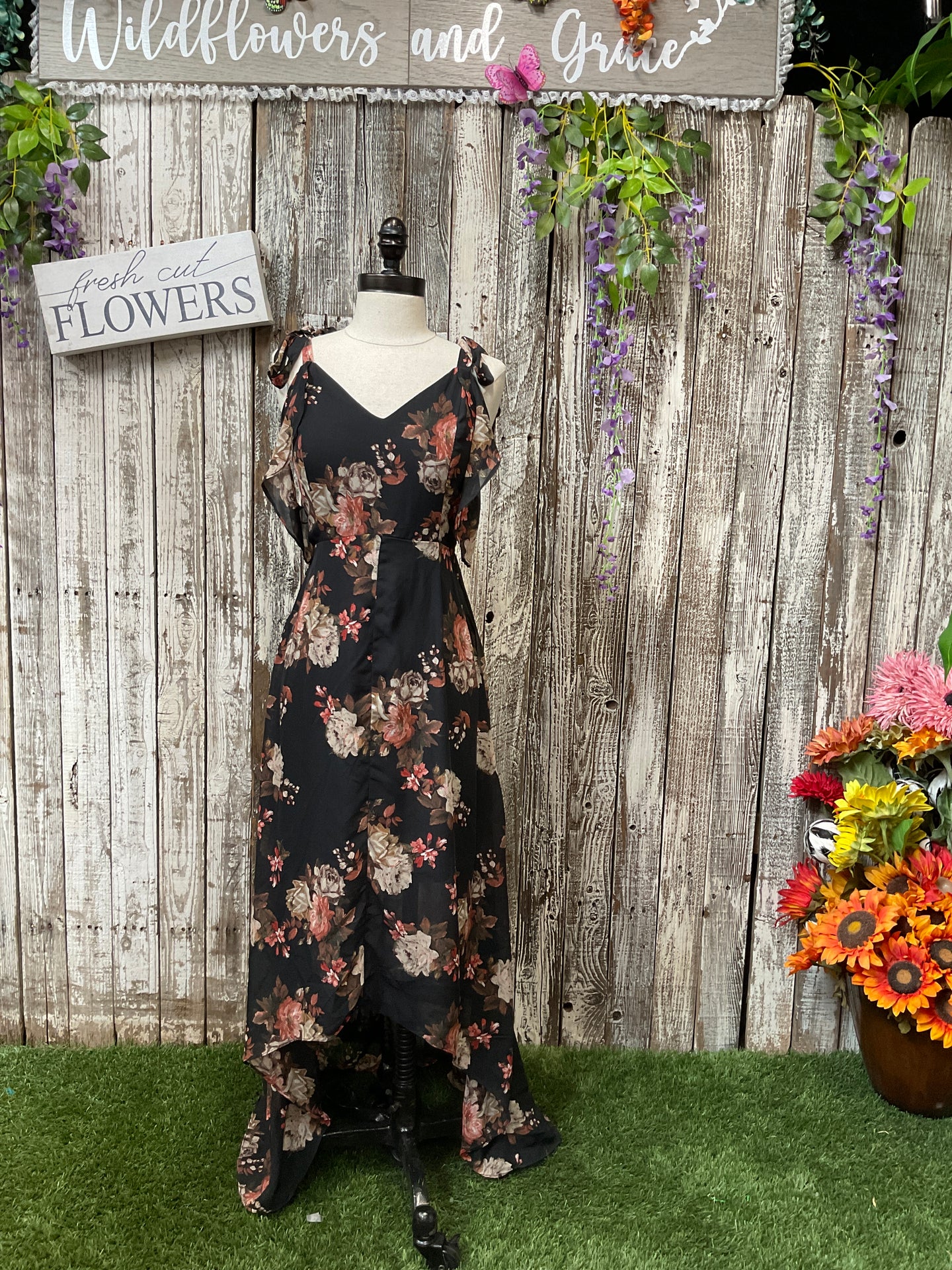 Black Floral Pastels Dress