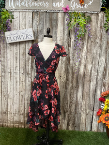 Short Sleeved Floral High/Low Dress