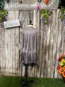 Light Grey Sued Fringe Vest