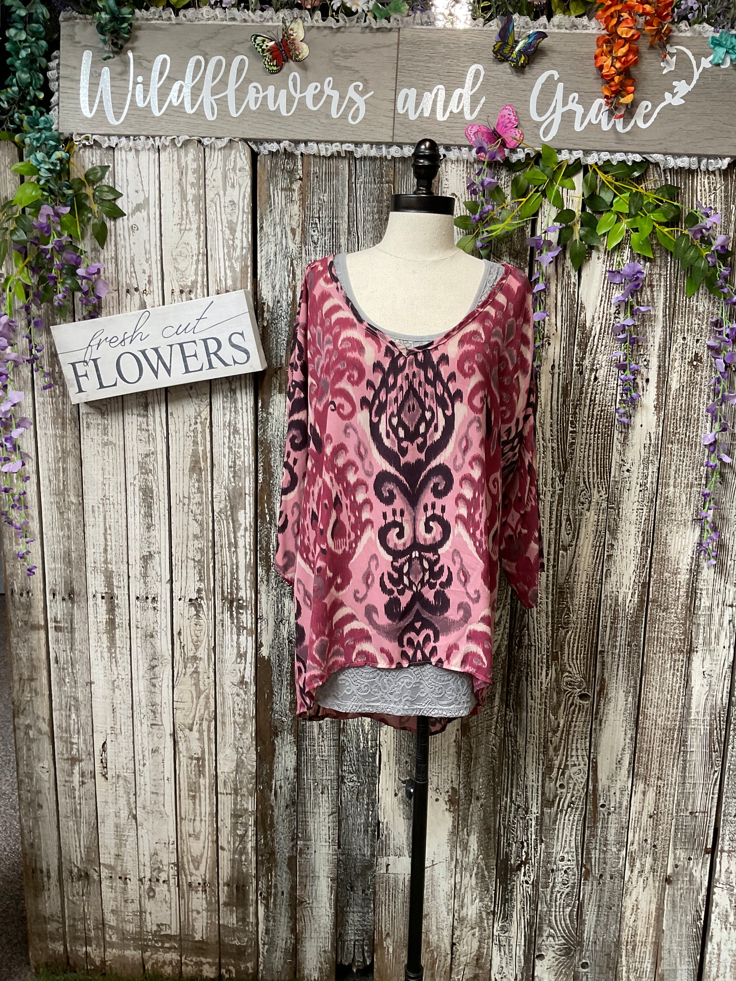 Pink Damask Tunic Pancho