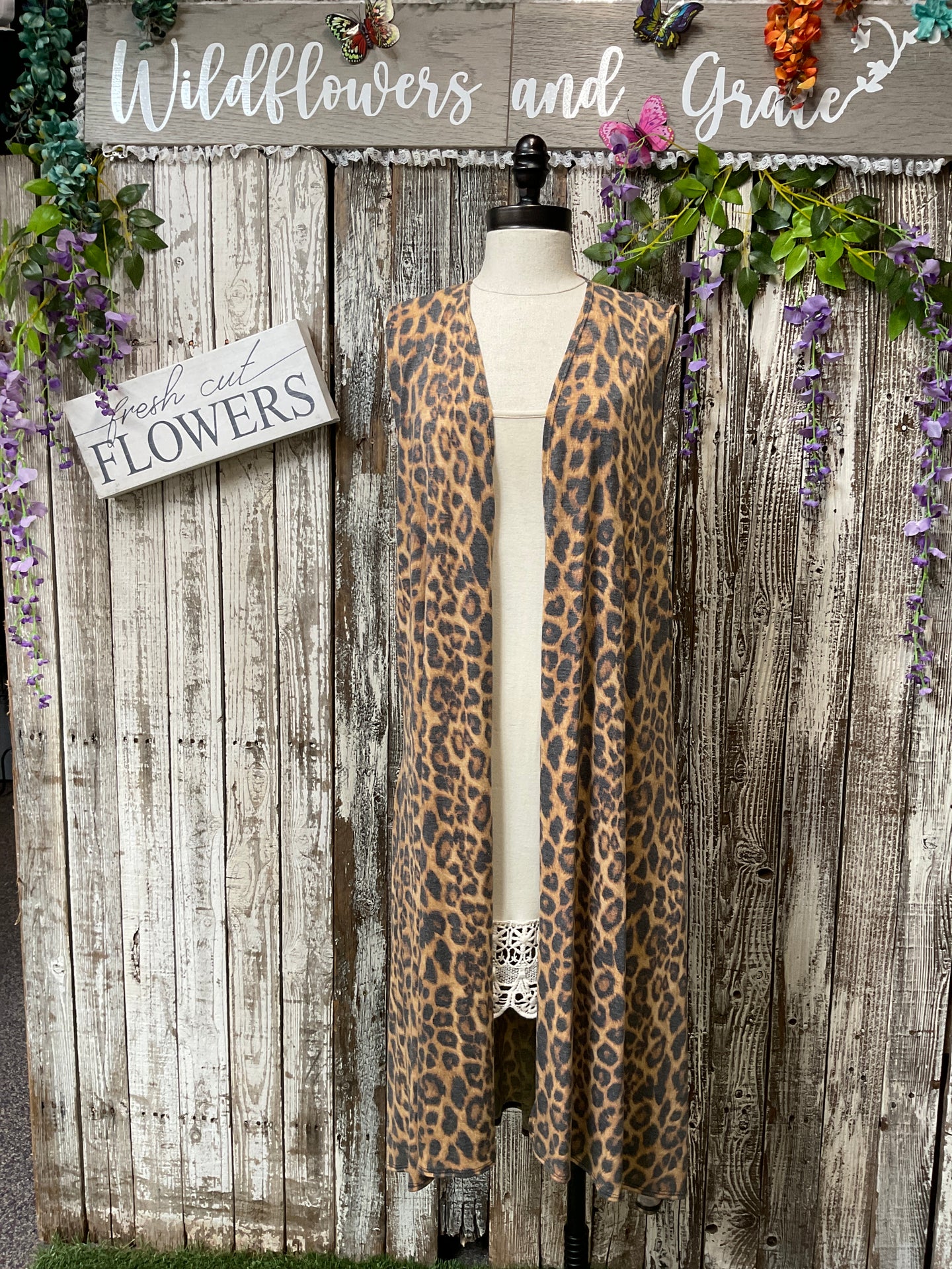 Faded Leopard Vest Cardigan