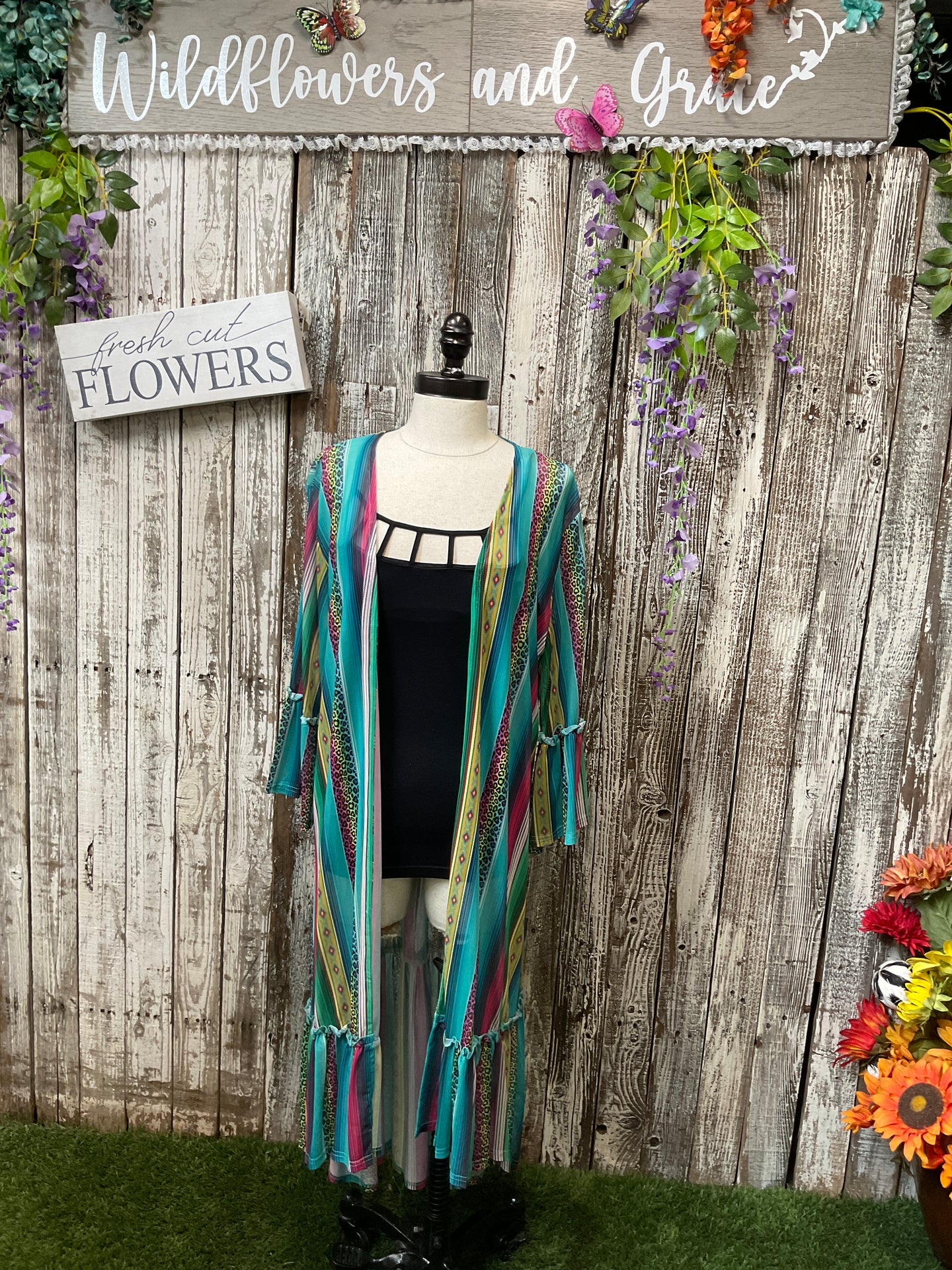 Green Serape/Leopard & Ruffled Kimono
